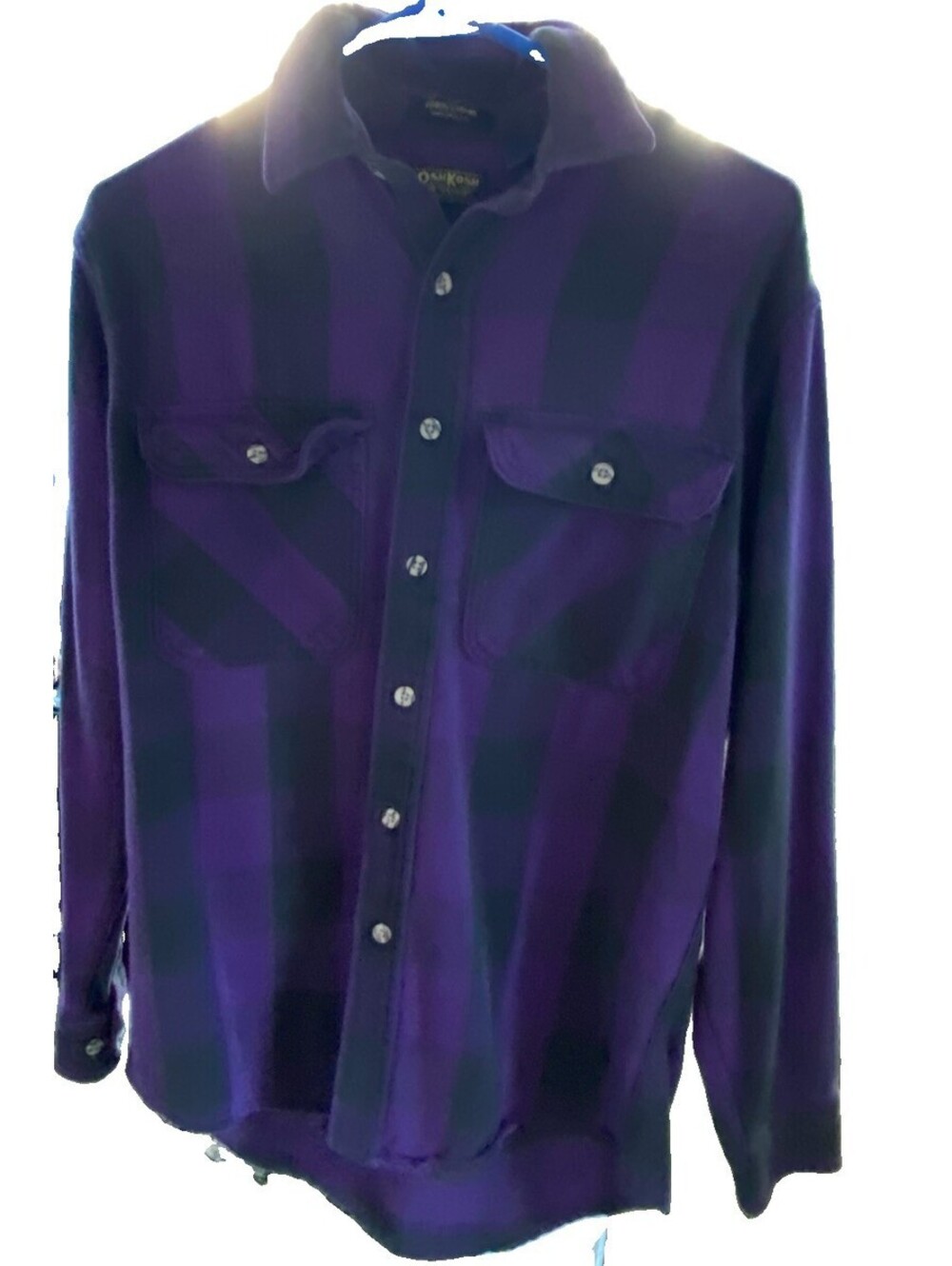 Oshkosh B'Gosh Men's Flannel Shirt Purple/Black Plaid Long Sleeve Sz M Button Up